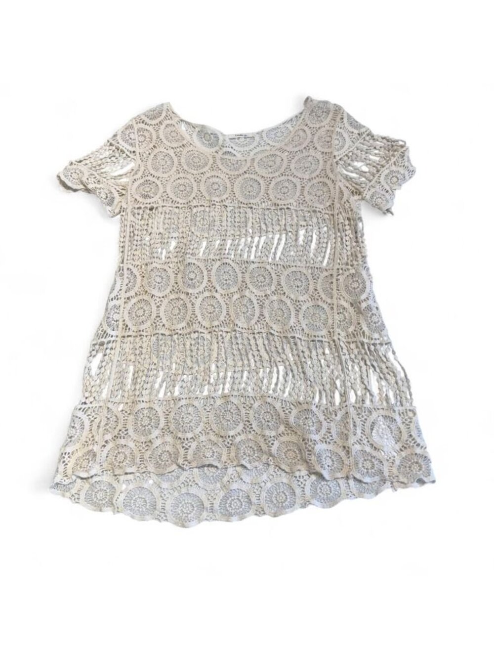 Lovely 153 Crochet Sheer Boho Blouse Top Women's Small Summer Festival Cream